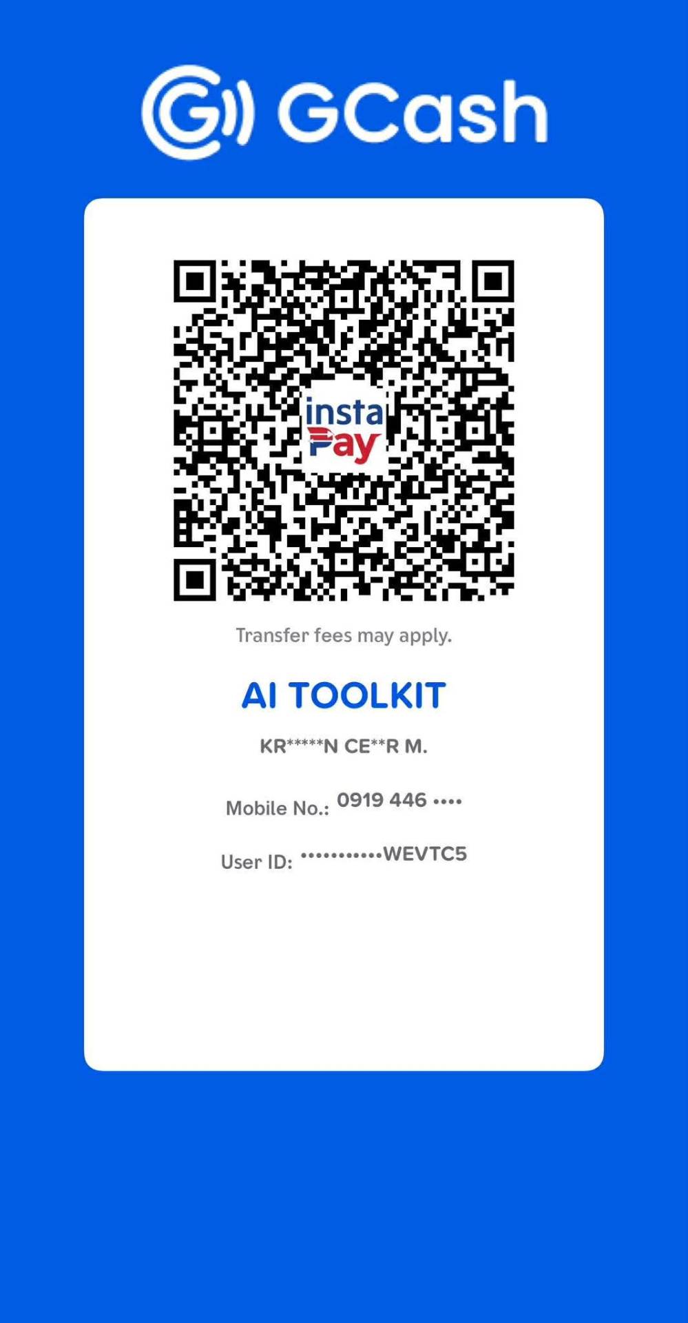 GCash InstaPay QR code to pay PHP 999 for the AI Brand-to-Launch Toolkit
